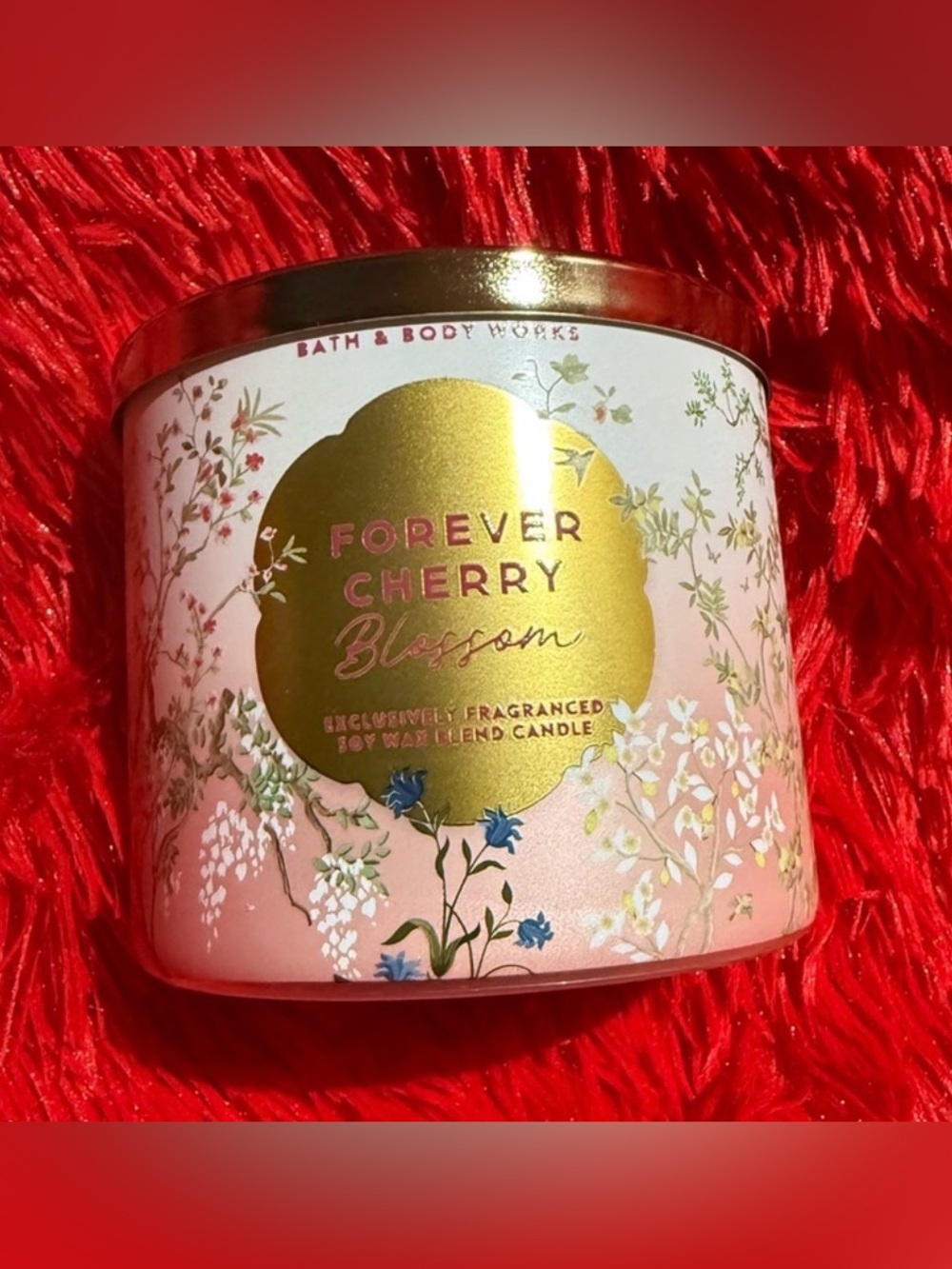 Bath & Body Works Forever Cherry Blossom Candle - Red Pink